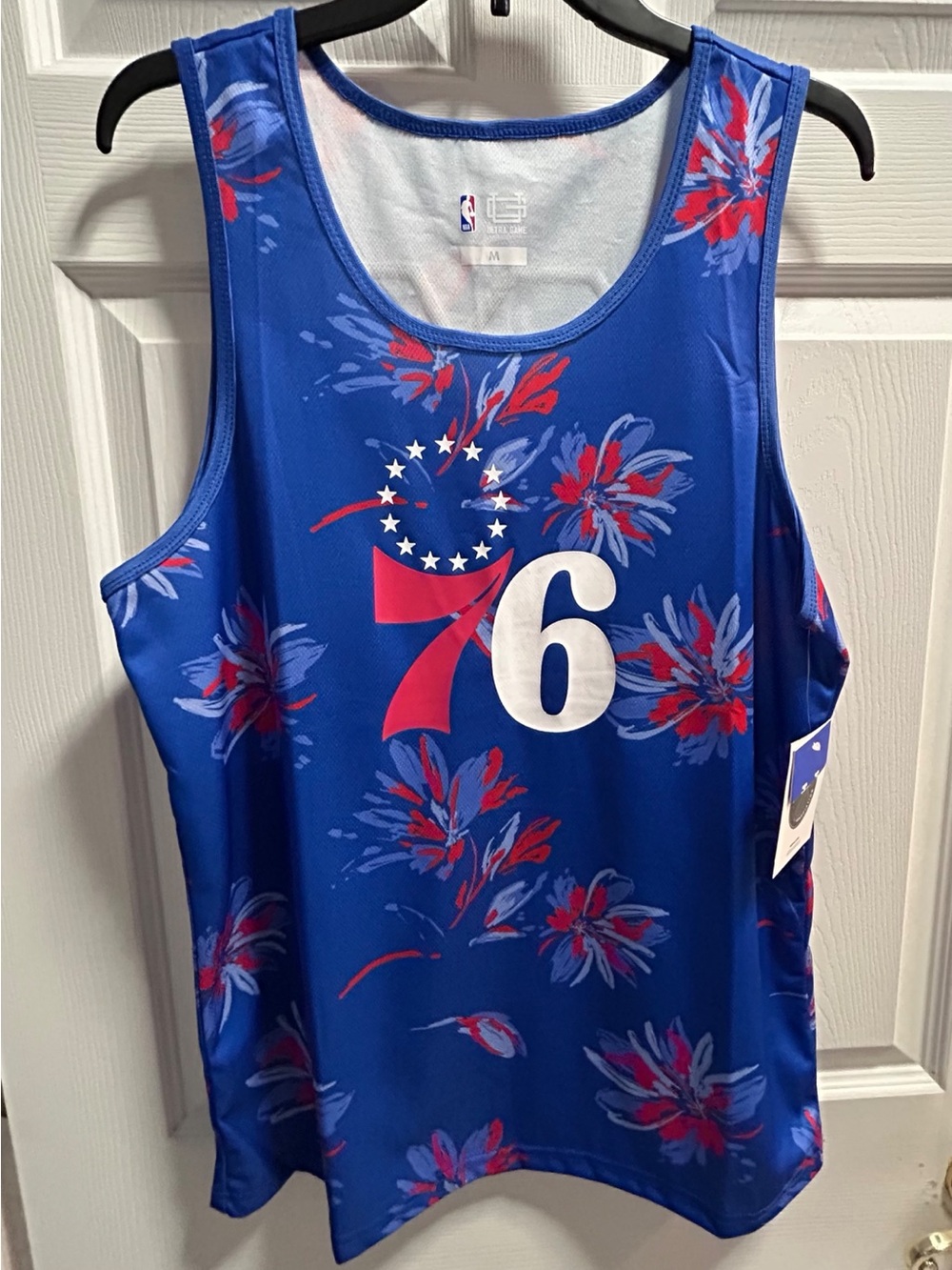 NBA Philadelphia 76ers Joel Embiid Blue Floral-print Jersey NWT Size M